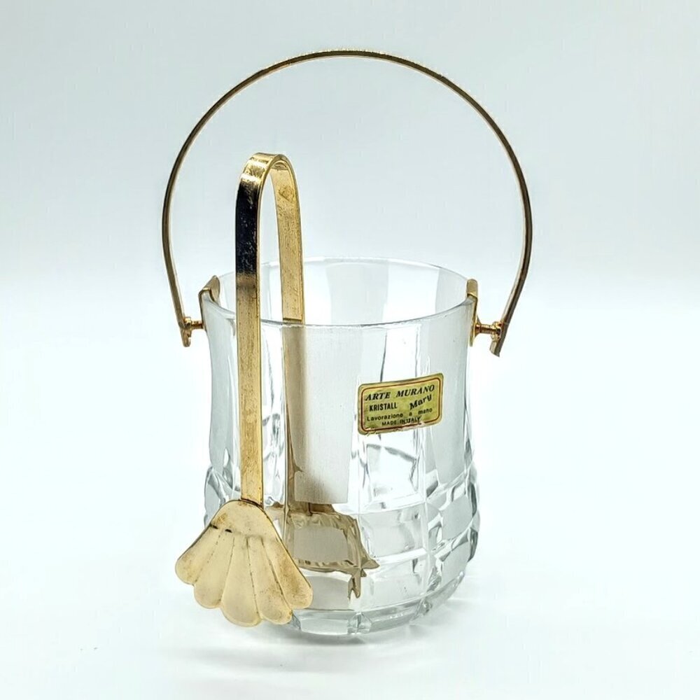 Arte Murano Kristall Handmade Italy Crystal Ice Bucket & Tongs